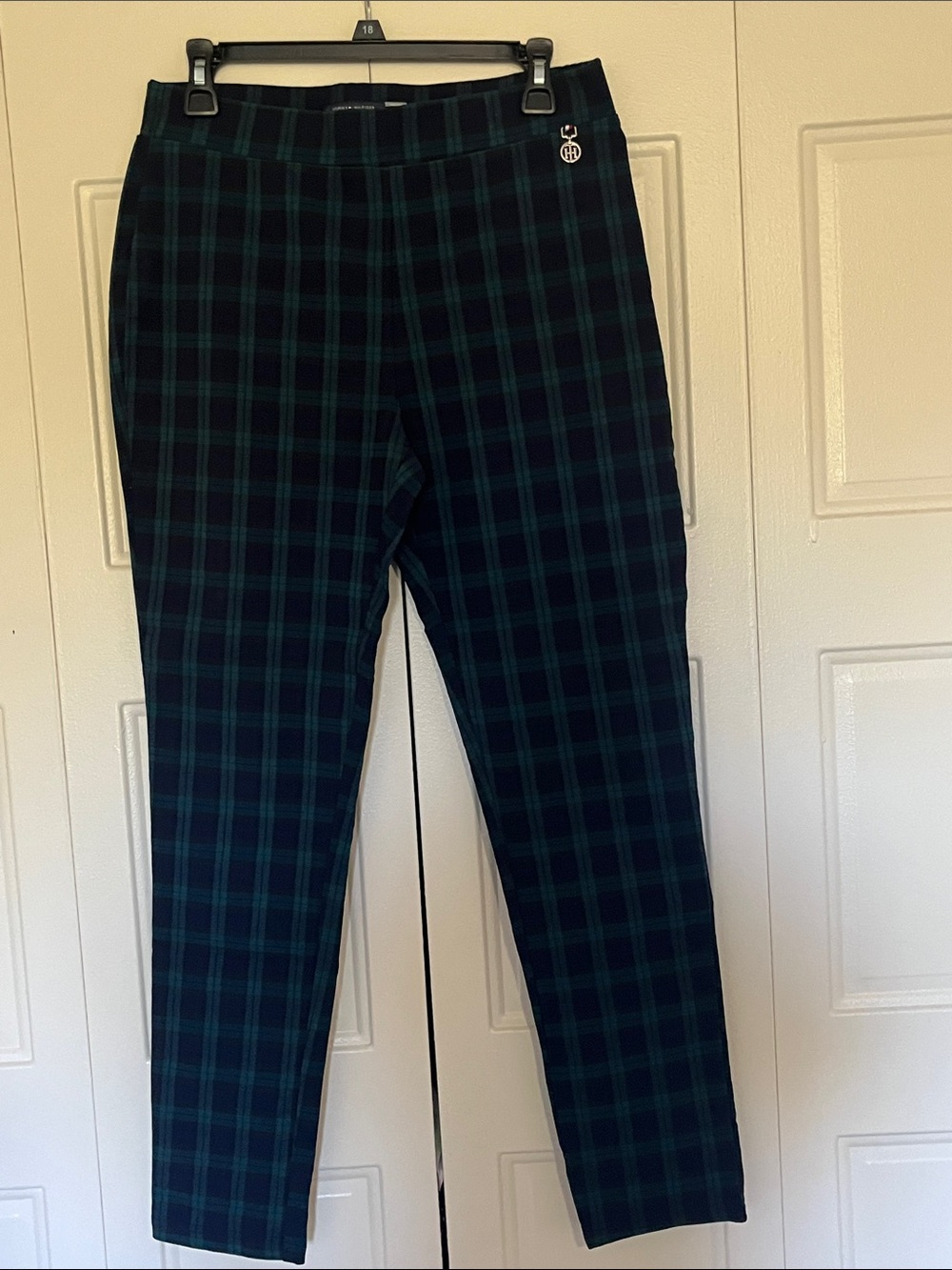 Tommy Hilfiger Black and Dark Green Plaid Slim Pants